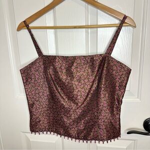 Georgiou Studio 100% Acetate Pink Green Floral Beaded Cami Top Sz 10 Fairy Boho